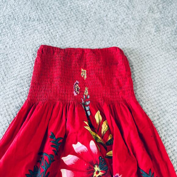 vintage retro y2k red floral boho babydoll strapless sundress mini wmns M CYN - Picture 2 of 5